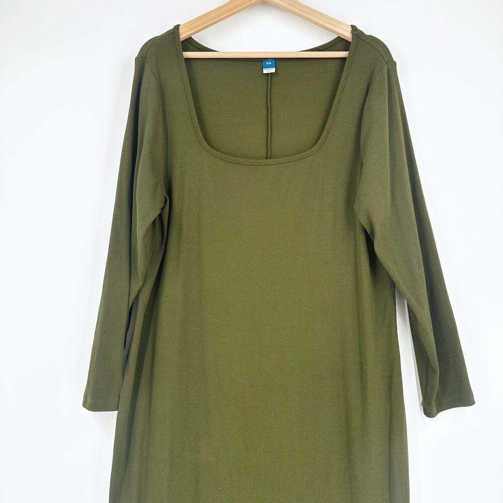Old Navy Ribbed Knit Square Neck Midi Dress XXL Green Minimalist Classic Capsule - Picture 3 of 11